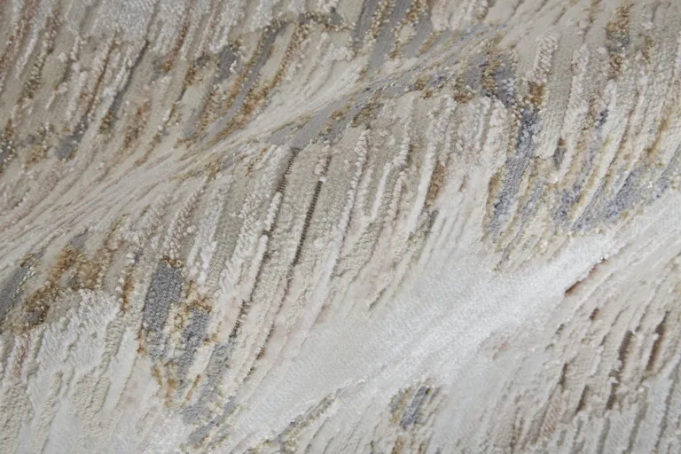 Tan Ivory And Blue Abstract Power Loom Distressed Area Rug Photo 2