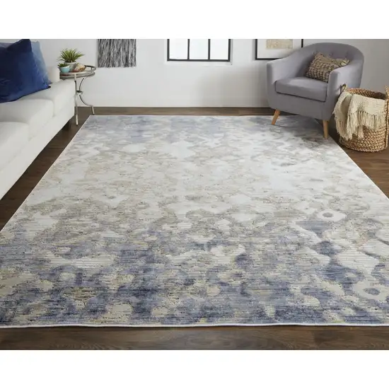 Ivory Tan And Blue Abstract Distressed Area Rug Photo 6