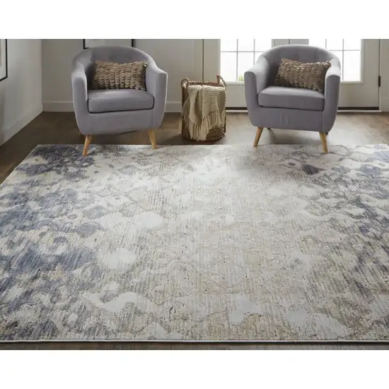 Ivory Tan And Blue Abstract Distressed Area Rug Photo 8