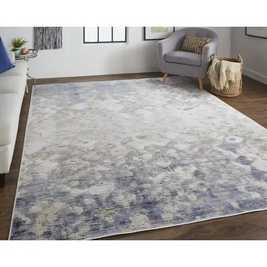 Ivory Tan And Blue Abstract Distressed Area Rug Photo 7