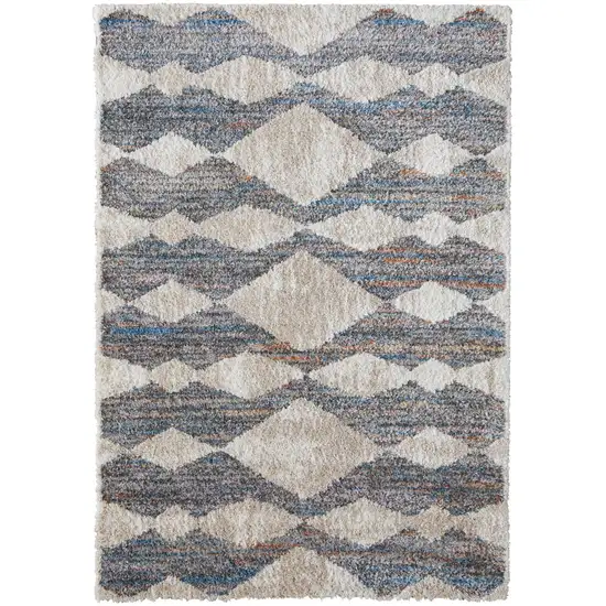 Tan Ivory And Blue Chevron Power Loom Stain Resistant Area Rug Photo 2