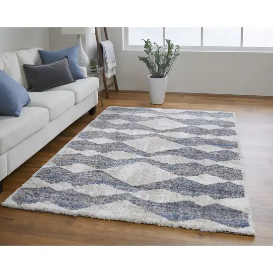 Tan Ivory And Blue Chevron Power Loom Stain Resistant Area Rug Photo 5