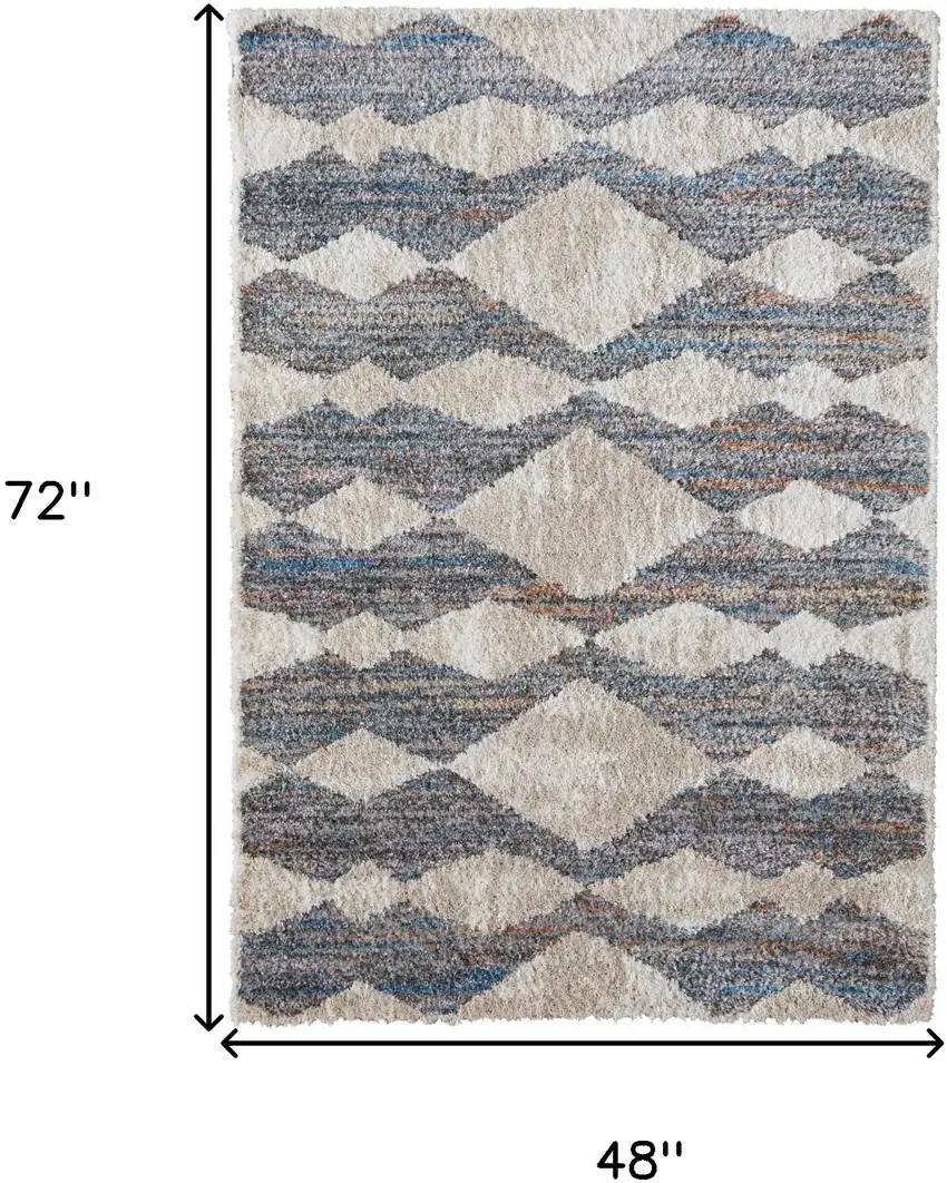 Tan Ivory And Blue Chevron Power Loom Stain Resistant Area Rug Photo 3