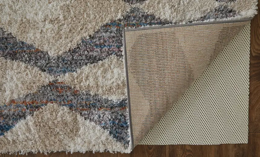 Tan Ivory And Blue Chevron Power Loom Stain Resistant Area Rug Photo 4