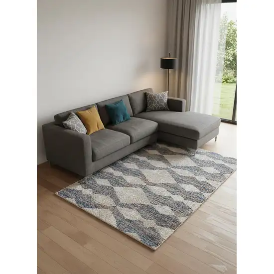 Tan Ivory And Blue Chevron Power Loom Stain Resistant Area Rug Photo 1