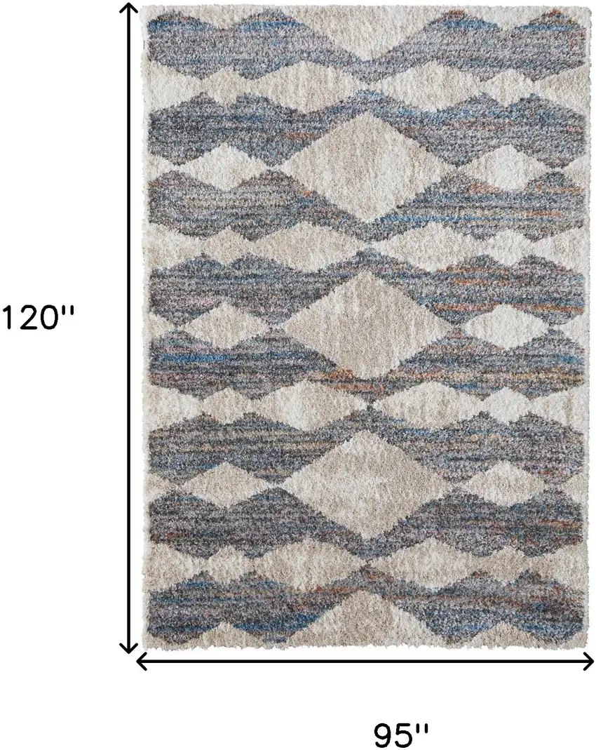 Tan Ivory And Blue Chevron Power Loom Stain Resistant Area Rug Photo 10