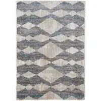 Photo of Tan Ivory And Blue Chevron Power Loom Stain Resistant Area Rug