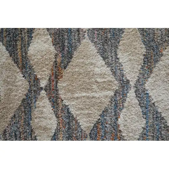Tan Ivory And Blue Chevron Power Loom Stain Resistant Area Rug Photo 8