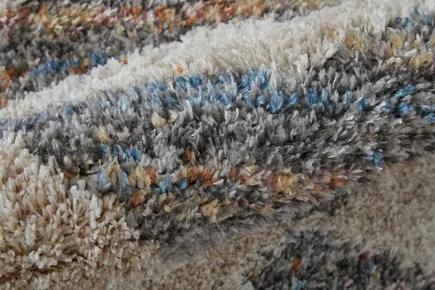 Tan Ivory And Blue Chevron Power Loom Stain Resistant Area Rug Photo 9