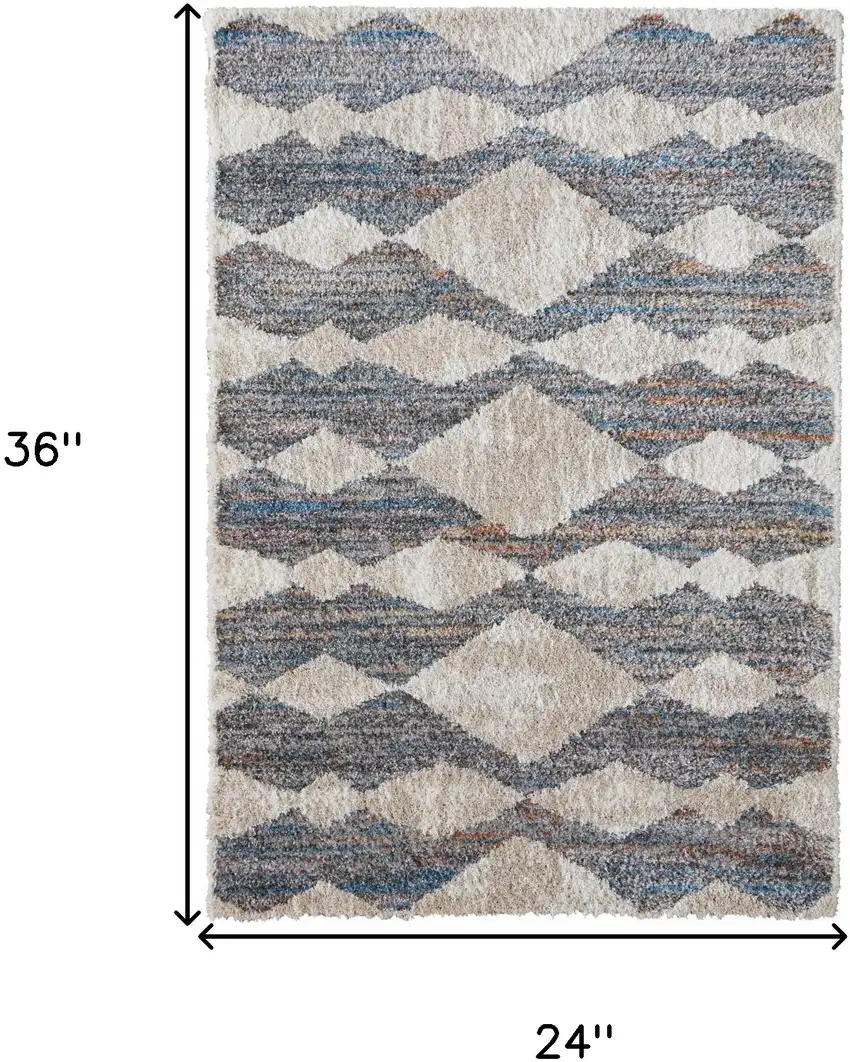 Tan Ivory And Blue Chevron Power Loom Stain Resistant Area Rug Photo 10