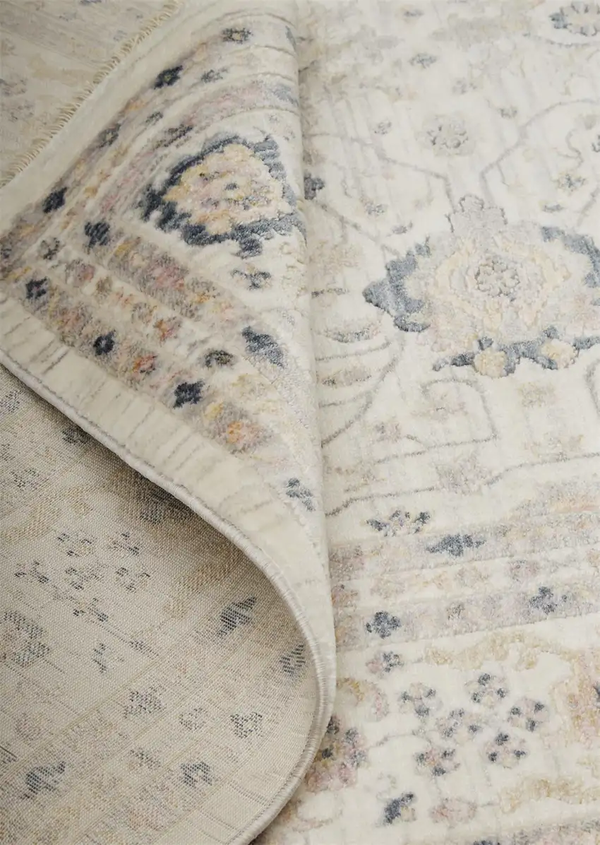 Tan Ivory And Blue Floral Stain Resistant Area Rug Photo 5