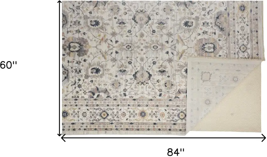 Tan Ivory And Blue Floral Stain Resistant Area Rug Photo 10
