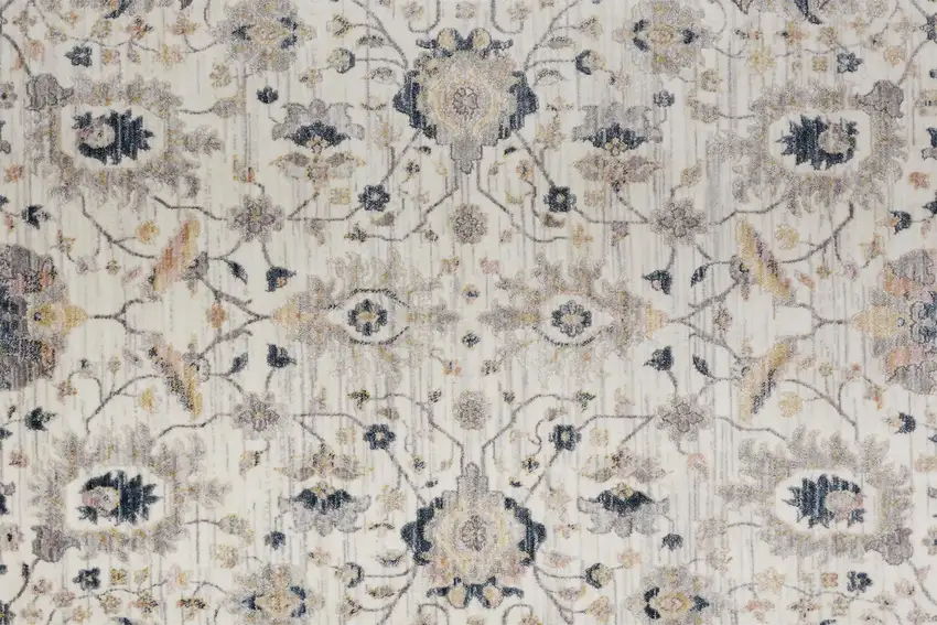 Tan Ivory And Blue Floral Stain Resistant Area Rug Photo 9
