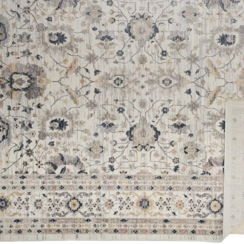 Tan Ivory And Blue Floral Stain Resistant Area Rug Photo 6