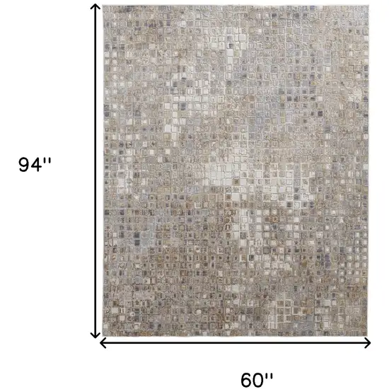 Tan Ivory And Blue Geometric Distressed Area Rug Photo 3