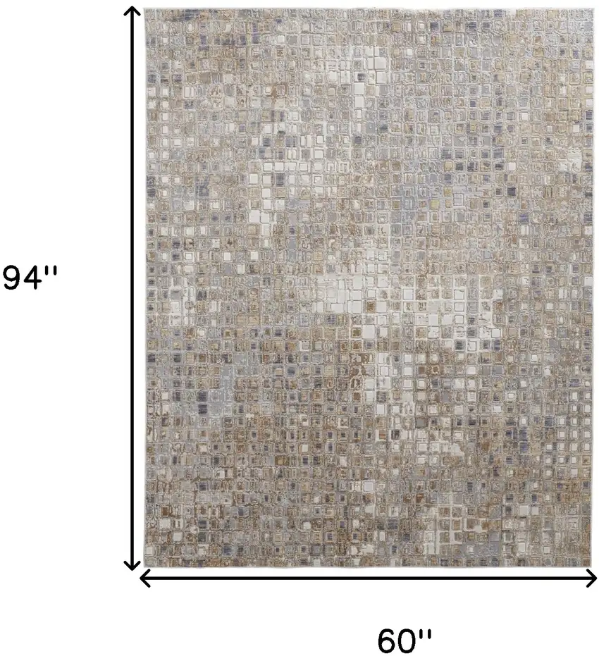 Tan Ivory And Blue Geometric Distressed Area Rug Photo 3