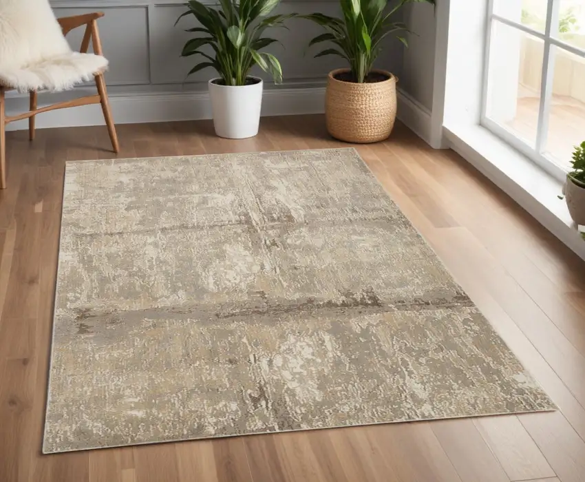 Tan and Ivory Abstract Non Skid Area Rug Photo 1