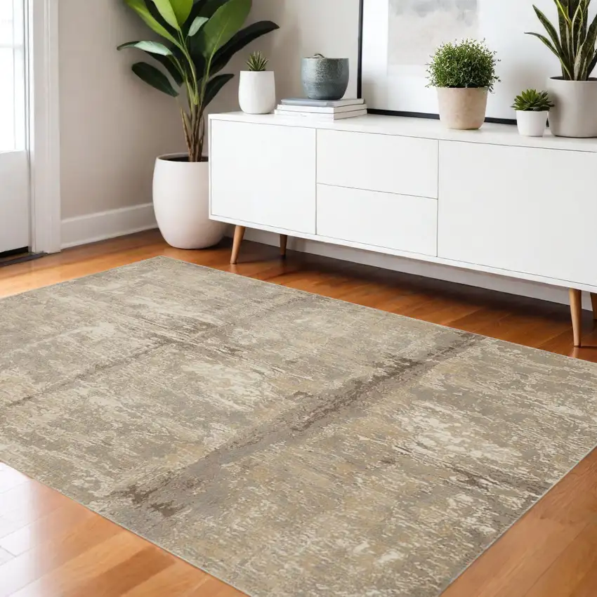 Tan Ivory And Brown Abstract Area Rug Photo 1