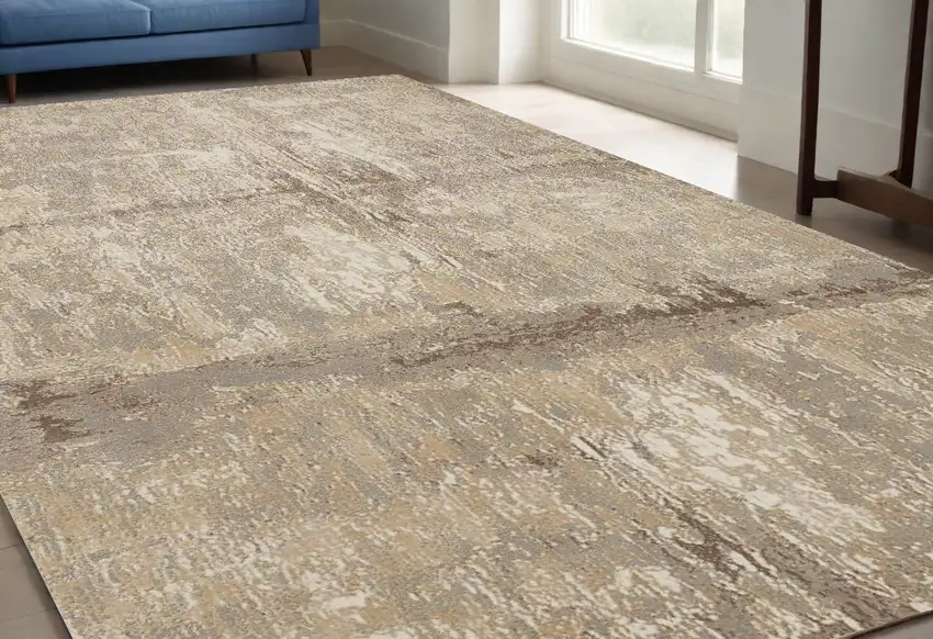 Tan Ivory And Brown Abstract Area Rug Photo 1