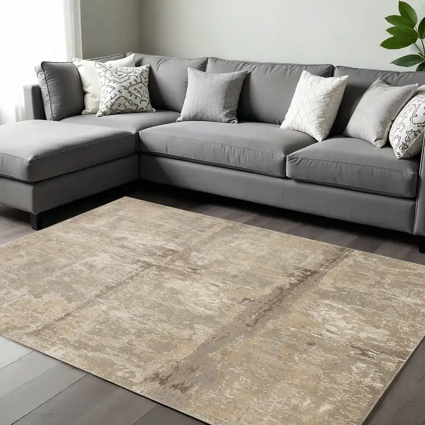 Tan Ivory And Brown Abstract Area Rug Photo 1