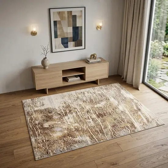 Tan Ivory And Brown Abstract Area Rug Photo 1