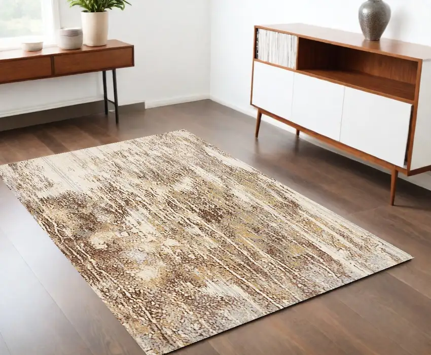 Tan Ivory And Brown Abstract Area Rug Photo 1
