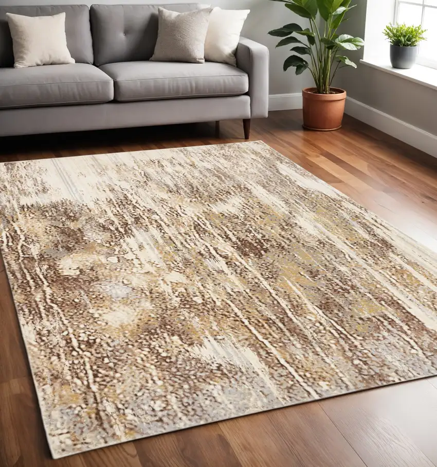 Tan and Ivory Abstract Non Skid Area Rug Photo 1