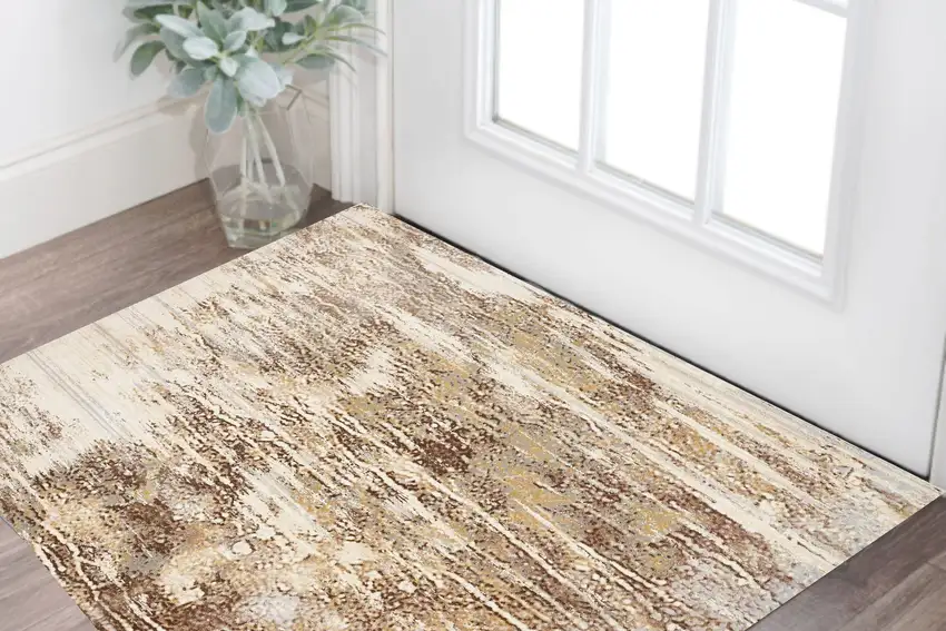 Tan Ivory And Brown Abstract Area Rug Photo 1