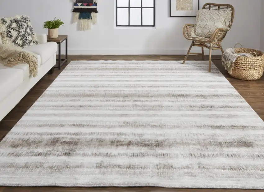 Tan Ivory And Brown Abstract Hand Woven Area Rug Photo 4