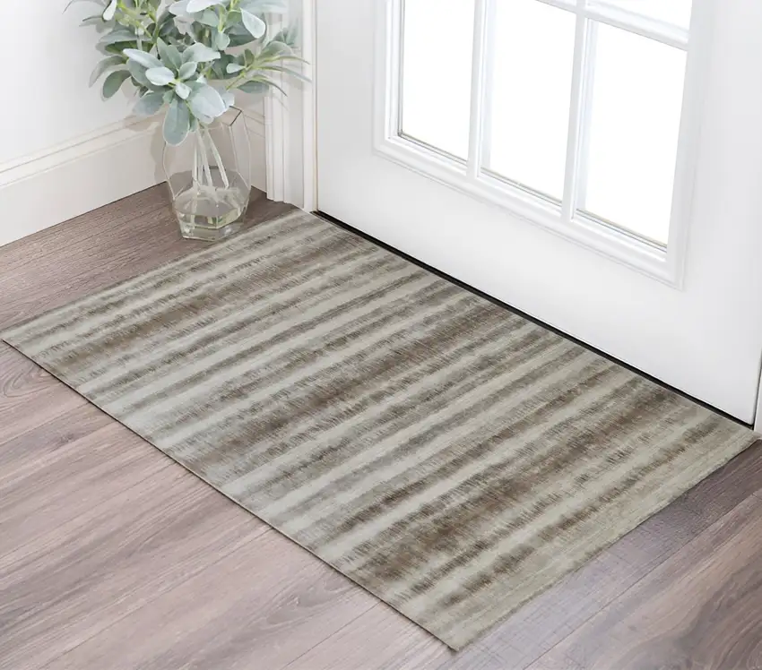 Tan Ivory And Brown Abstract Hand Woven Area Rug Photo 1