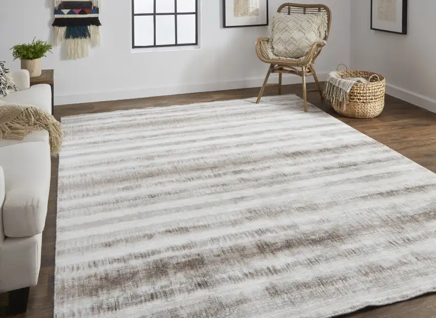 Tan Ivory And Brown Abstract Hand Woven Area Rug Photo 2