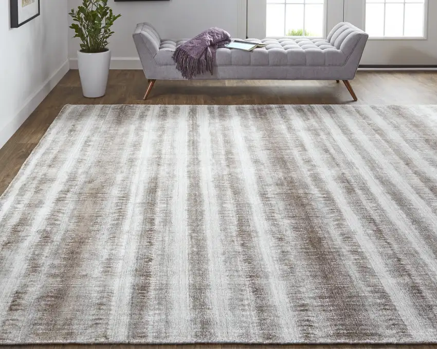 Tan Ivory And Brown Abstract Hand Woven Area Rug Photo 3