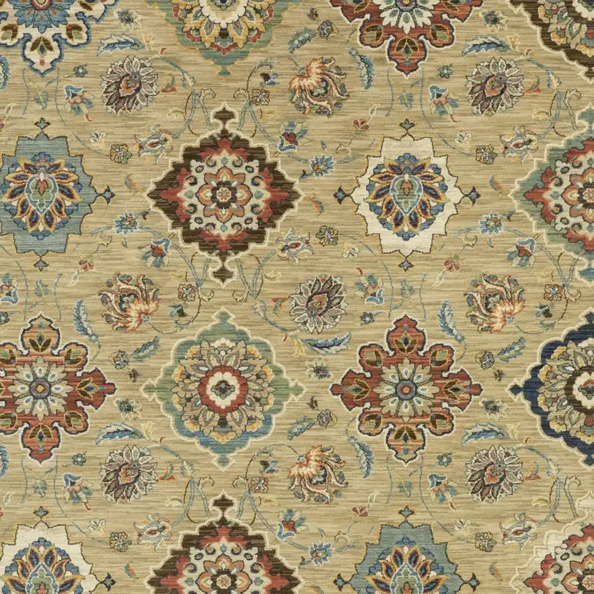 Tan Ivory And Brown Floral Area Rug With Fringe Photo 9