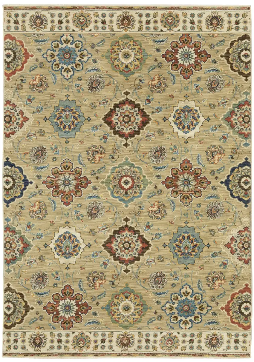 Tan Ivory And Brown Floral Area Rug With Fringe Photo 2