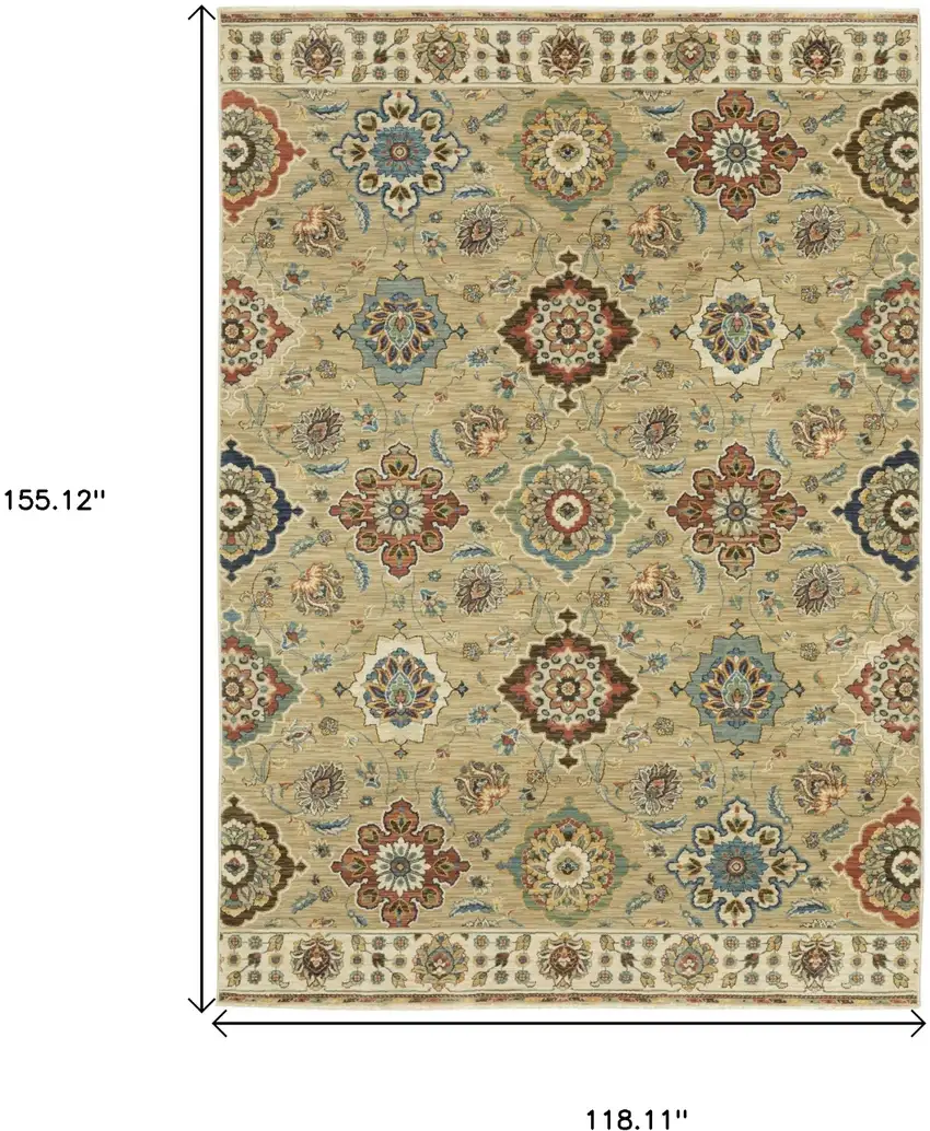 Tan Ivory And Brown Floral Area Rug With Fringe Photo 3