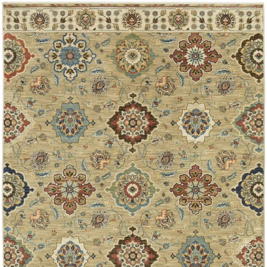 Tan Ivory And Brown Floral Area Rug With Fringe Photo 4