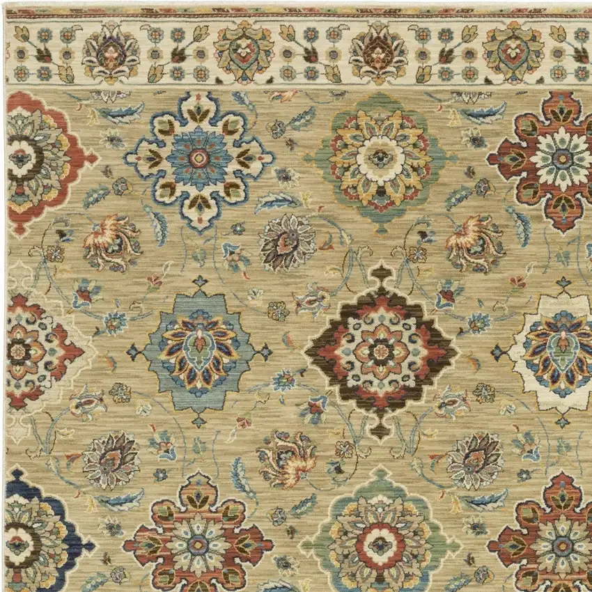 Tan Ivory And Brown Floral Area Rug With Fringe Photo 9