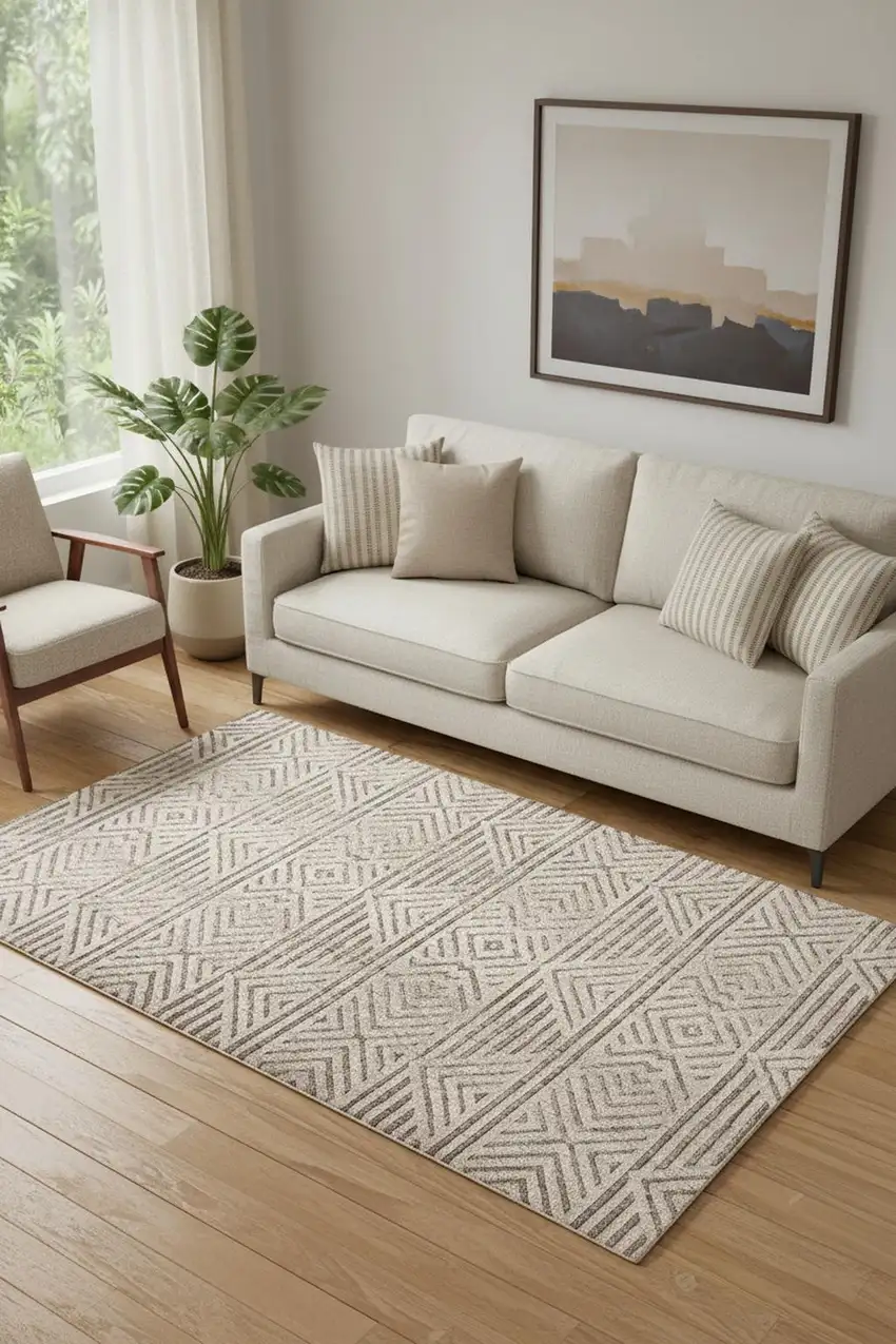 Tan Ivory And Brown Geometric Stain Resistant Area Rug Photo 1