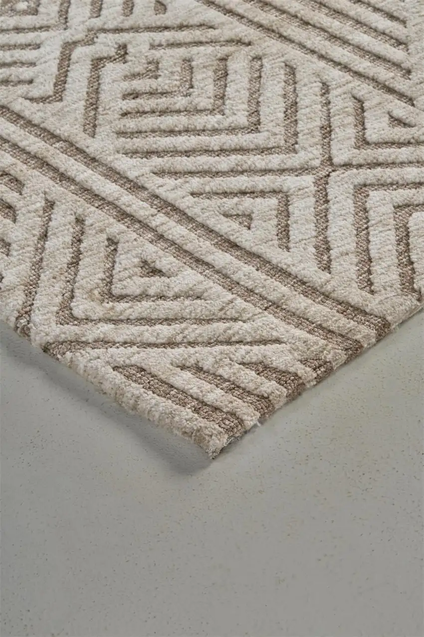 Tan Ivory And Brown Geometric Stain Resistant Area Rug Photo 8