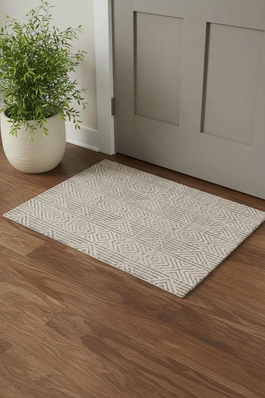Tan Ivory And Brown Geometric Stain Resistant Area Rug Photo 1
