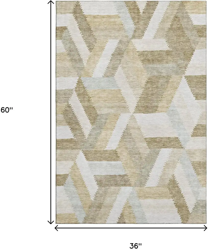 Tan Ivory And Brown Geometric Washable Area Rug With UV Protection Photo 3