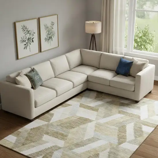 Tan Ivory And Brown Geometric Washable Area Rug With UV Protection Photo 2