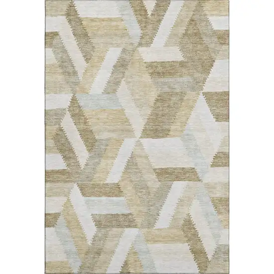 Tan Ivory And Brown Geometric Washable Area Rug With UV Protection Photo 1