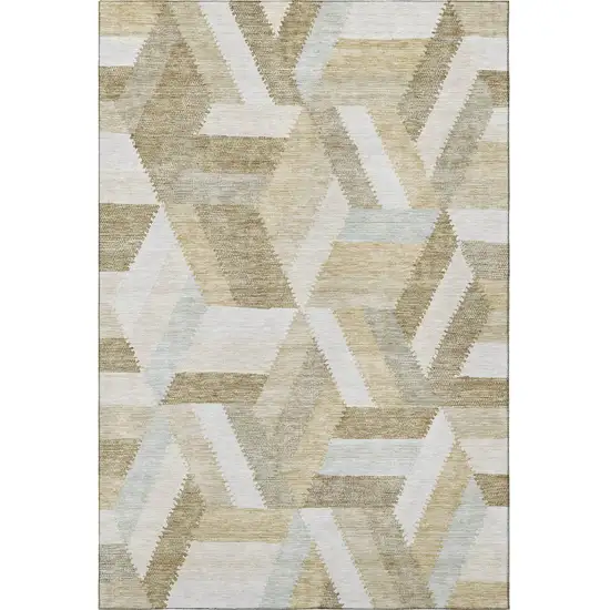 Tan Ivory And Brown Geometric Washable Area Rug With UV Protection Photo 3