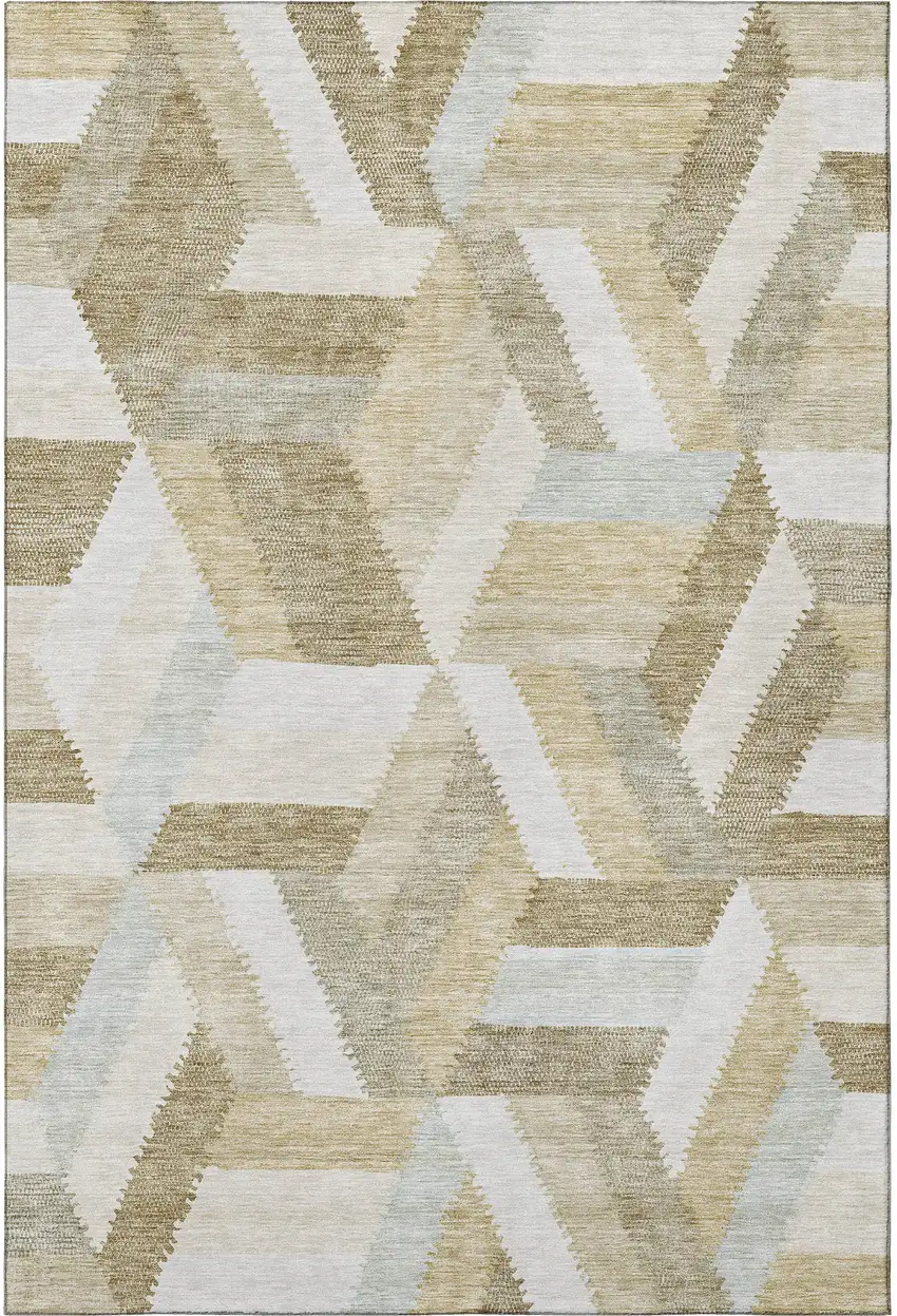 Tan Ivory And Brown Geometric Washable Area Rug With UV Protection Photo 3