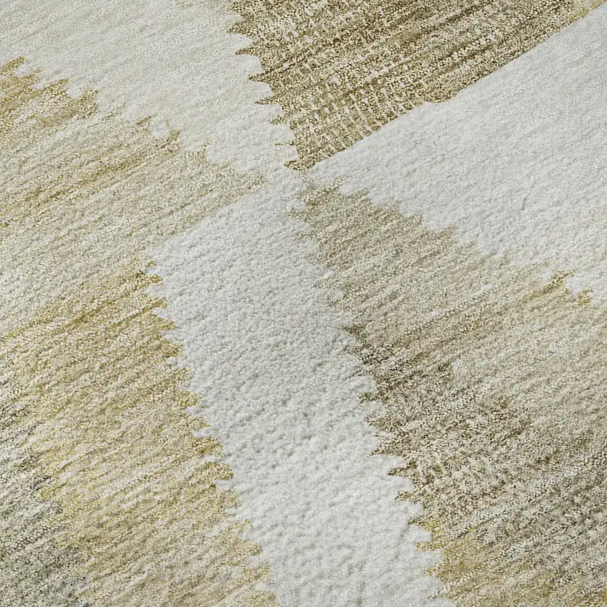 Tan Ivory And Brown Geometric Washable Area Rug With UV Protection Photo 9