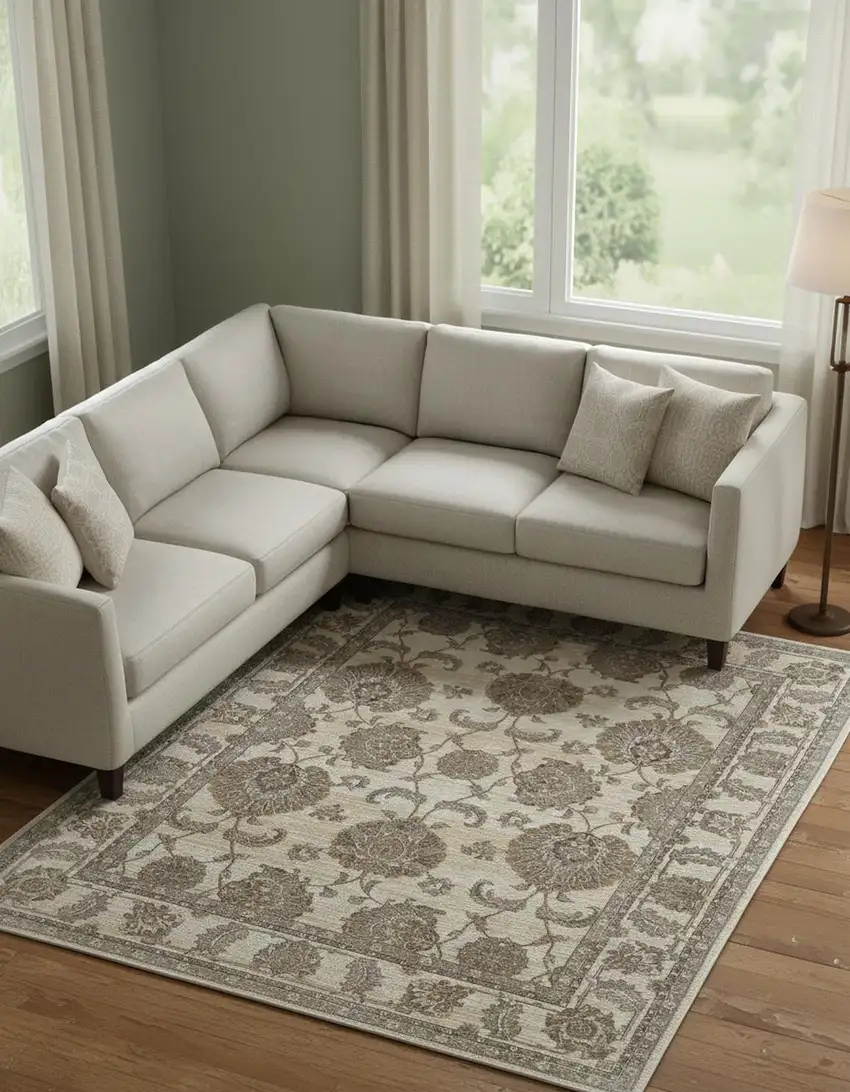 Tan And Brown Oriental Area Rug Photo 1