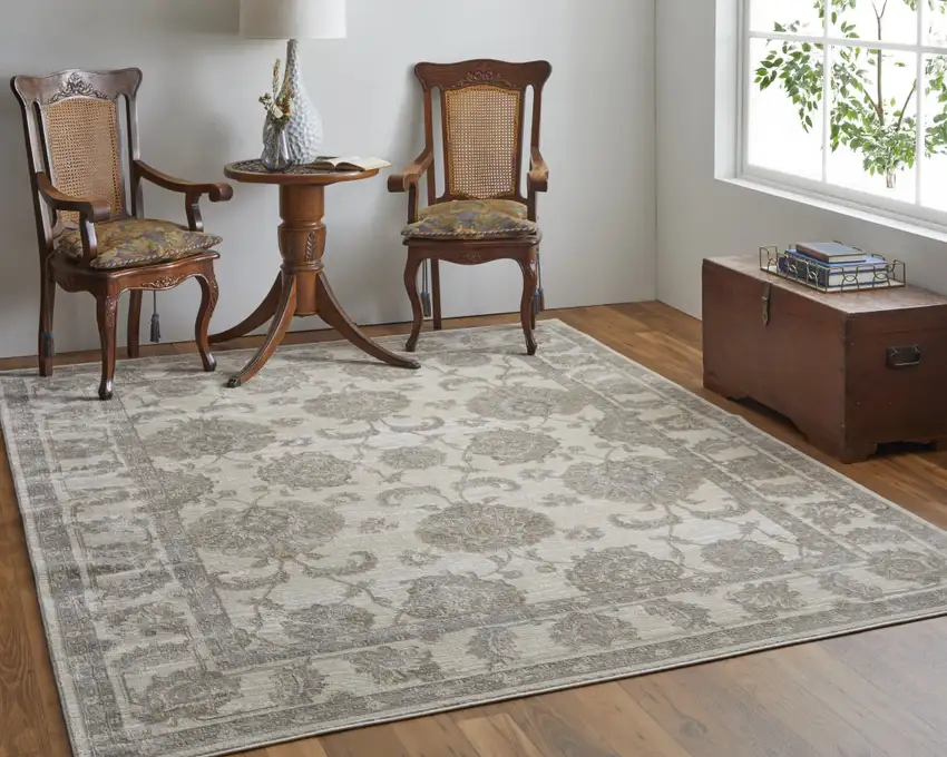 Tan Ivory And Brown Power Loom Area Rug Photo 6