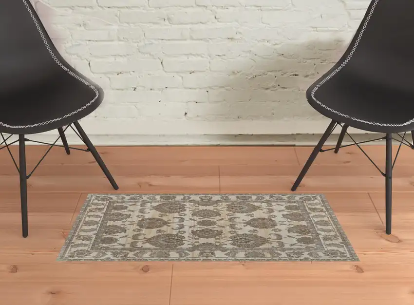 Tan Ivory And Brown Power Loom Area Rug Photo 2