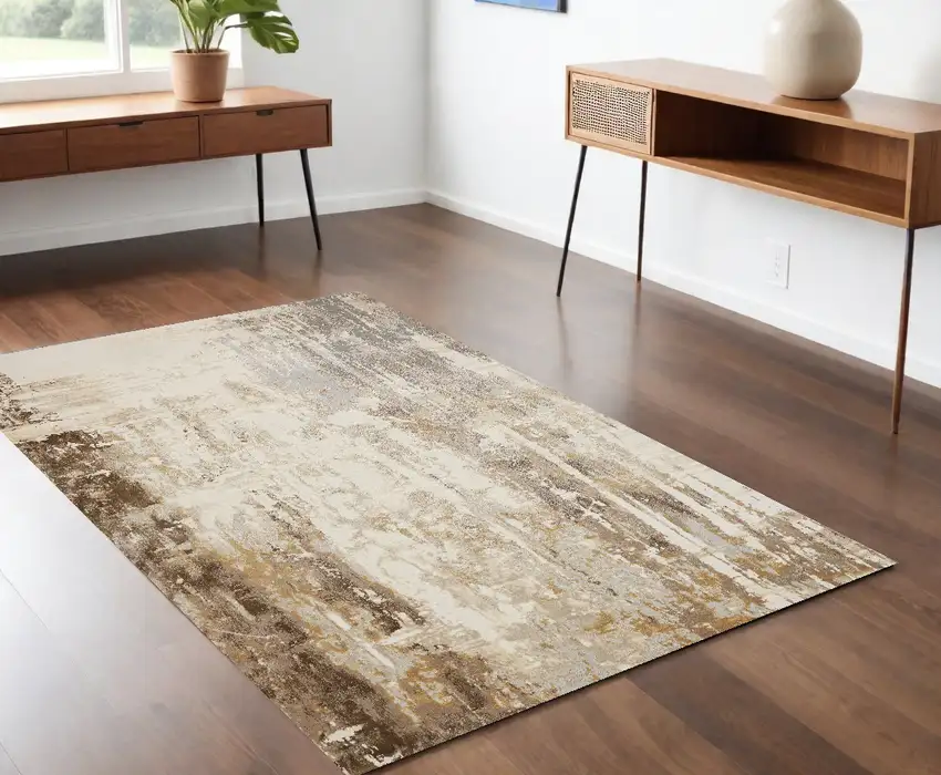 Tan Ivory And Gray Abstract Area Rug Photo 1